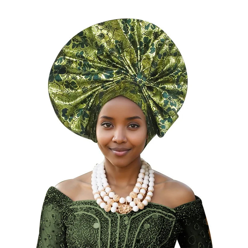 Exaggerated Fan-shaped Auto Gele Alrady Made Headtie for Women African Lady Headwraps Wedding Party Head Ties Female Turban Cap