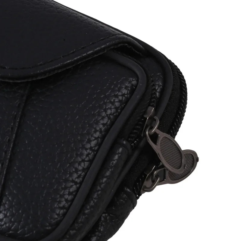 Multifunctional Leather Waist Pack – Solid Color Men’s Business Style Belt Bag, Horizontal and Vertical Wallet Case Purse