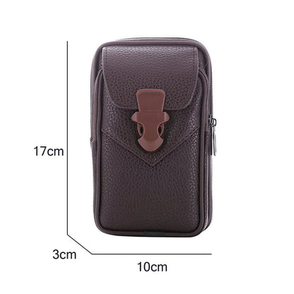 Multifunctional Leather Waist Pack – Solid Color Men’s Business Style Belt Bag, Horizontal and Vertical Wallet Case Purse