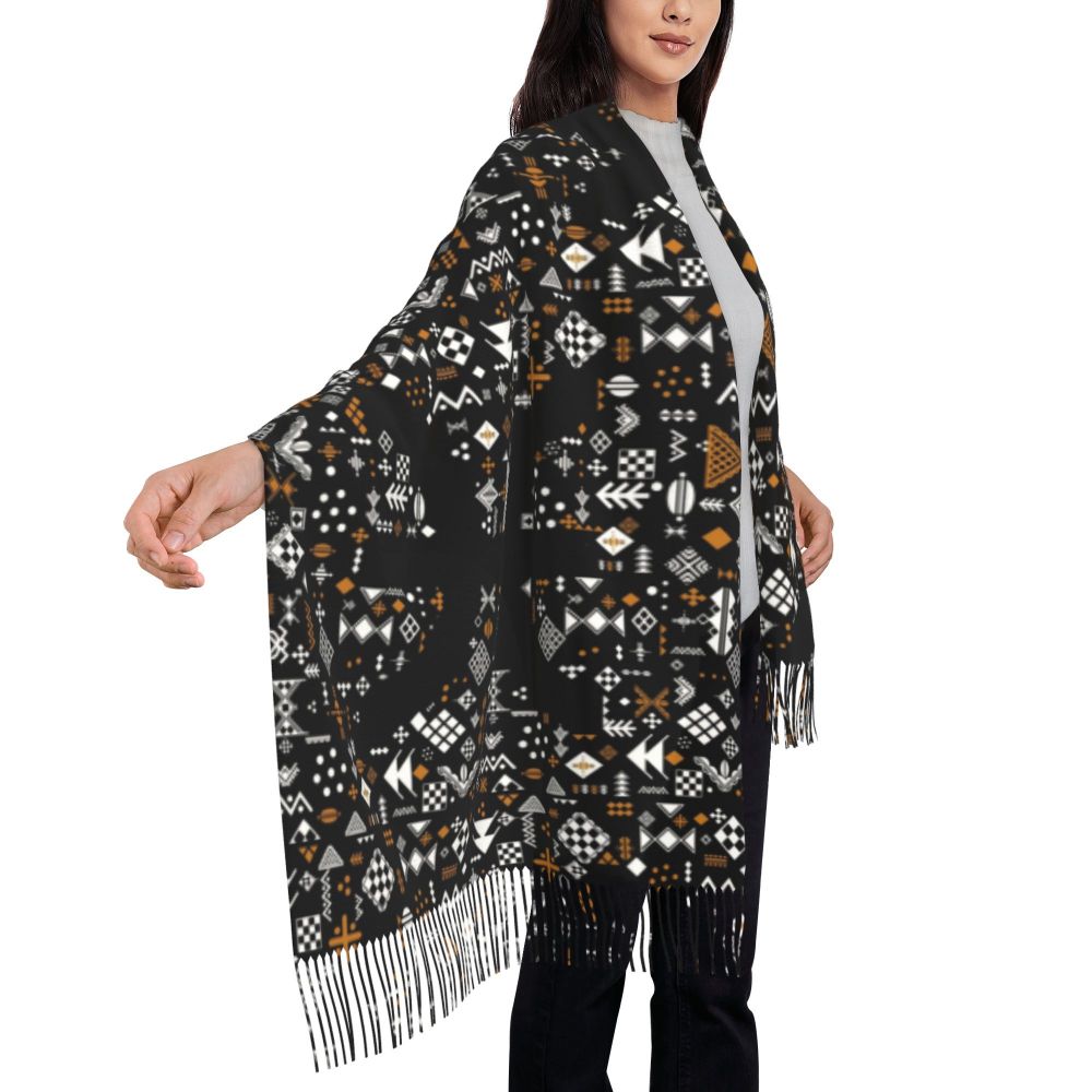 Print Amazigh Pride Tifinagh Patriotic Kabyle Scarf Men Women Winter Warm Scarves Traditional Geometric Amazigh Shawl Wrap