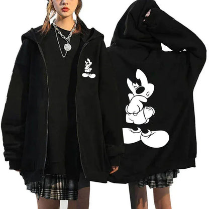 2024 Women's New Hoaodies Disney Products Mickey Mouse Pattern Sweatshirt Jacket Fall Winter Long Sleeve Oversized Zip Hoodies