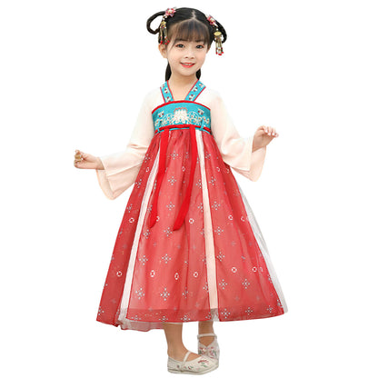 4-15 Years Kids Fairy Dresses Guzheng Hanfu For Girls Long Sleeves Chinese Custom Style Performance Costumes Princess Dresses