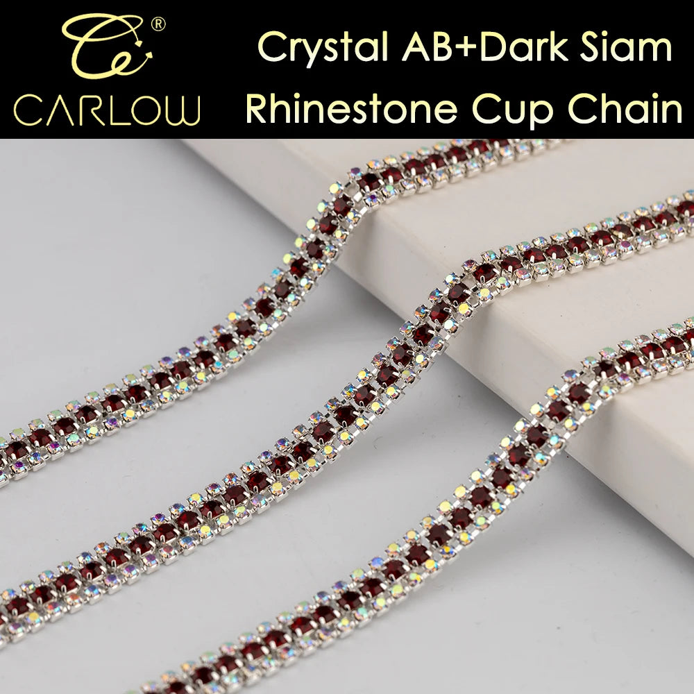 CARLOW AAAAA 3 Rows Rhinestone Cup Chain Sew on Shiny Gold Base Glass Stone Chain for Garement Decoration DIY