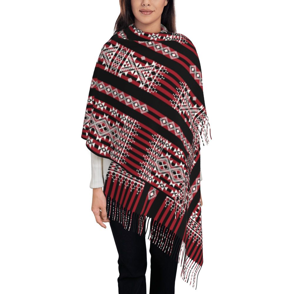 Kabyle Jewelry Scarf Wrap Women Long Winter Fall Warm Tassel Shawl Unisex Amazigh Carpet Berber Scarves