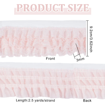 11 Yards Pink Double-Layer Pleated Chiffon Lace Trim 5cm Wide 2-Layer Gathered Ruffle Trim Edging Tulle Trimmings Fabric Ribbon