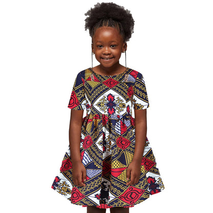 Baby Girls African Dress Toddler Kids Dashiki Traditional Style Print Short Sleeve Casual Dress Ankara Princess Dresses Vestidos