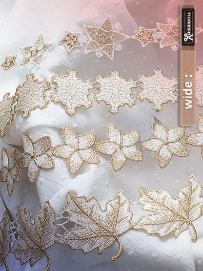 1 Yard Gold White Embroidery Lace Trim for Needlework Wedding Dress Patches Fringe Collar Crafts Fabric for Sewing Accessories