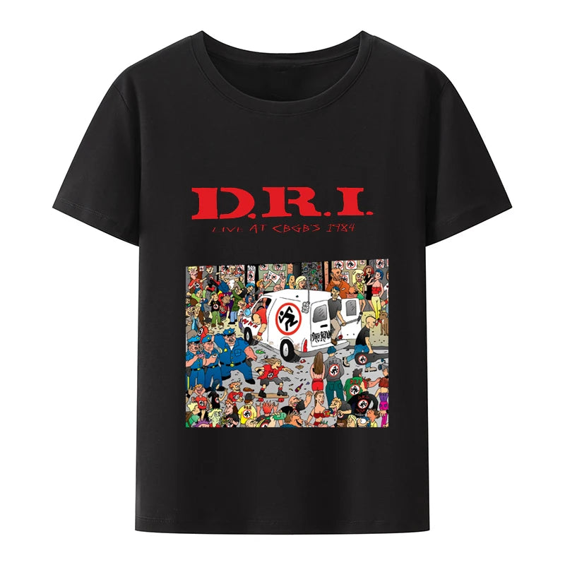 D.R.I. Dirty Rotten Imbeciles Band T-Shirt - Skanker Logo Men's Black Tee for Hip-Hop & Casual Wear