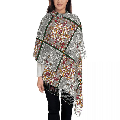 Amazigh Foutha Kabyle Scarf Wrap Women Long Winter Warm Tassel Shawl Unisex Mediterranean Geometric Scarves