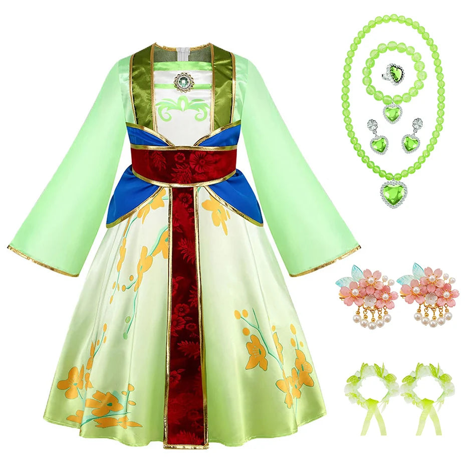 Kids Mulan Cosplay Princess Dress Girls Chinese Style Hanfu Traditional Costume Children Birthday Carnival Party Fairy Clothing