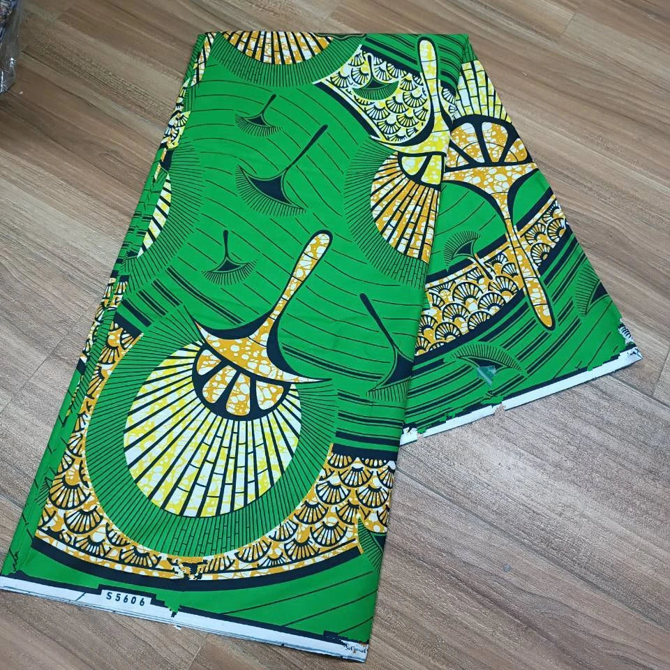 2019 Green Ankara African Wax Prints 100% cottonr Fabric Binta Real Wax High Quality 6 yard African Fabric for Party Dress