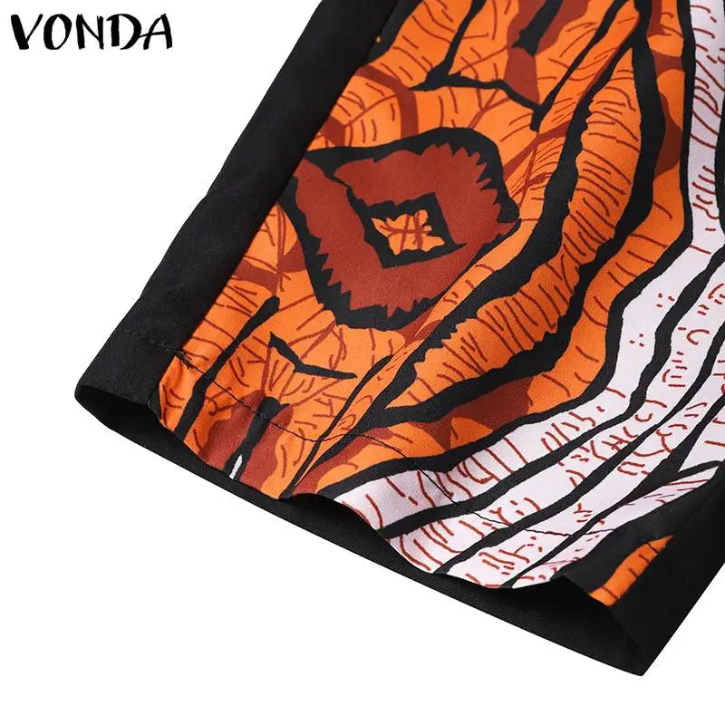 2 Piece Sets Women Summer Printing Loungewear Pants Sets VONDA 2024 Vintage Short Sleeve Tops Loose Pants Suits Matching Sets