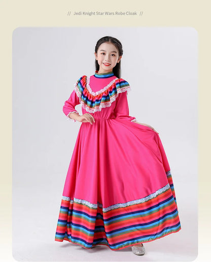 2024 New  Mexican Girls' Skirts Big Skirts Ethnic Style Dresses Dance Costumes Rose Red Costumes Love Live Cosplay