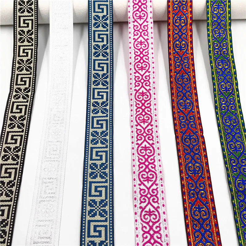 7 Meters 3.3cm Flowers Pattern Embroidered Jacquard Ribbons Woven Lace Trim For Garment Bag Curtain Sewing African Lace Fabric