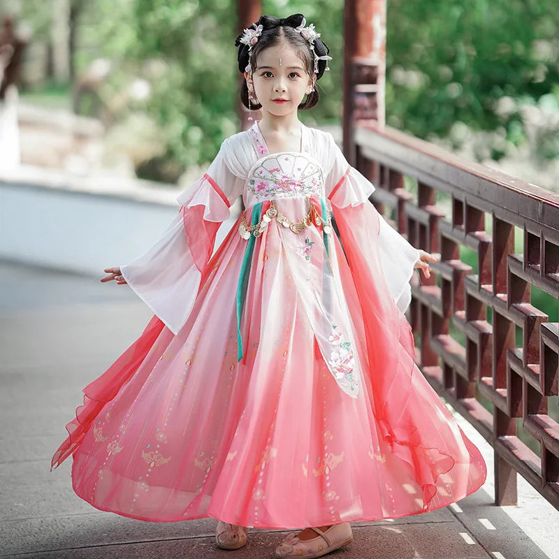 Chinese Kids Hanfu Dress Cute Girl Carnival Cosplay Costume Ancient Traditional Child Hanfu Dance Perform Dress Christmas Gift