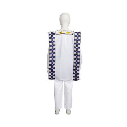 H&D New African Tradition Clothes For Kids Boys White Long Sleeve Tops Embroidery Dashiki Robe Shirt Pant Child Set 3 PCS 2024