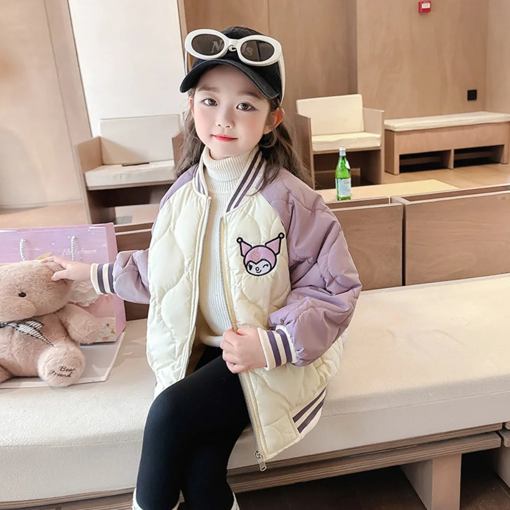 Girly Heart Kawaii Sanrio Kuromi Soft Baseball Jacket – Cute Anime Cartoon Coat for Kids, Y2K Style Gift