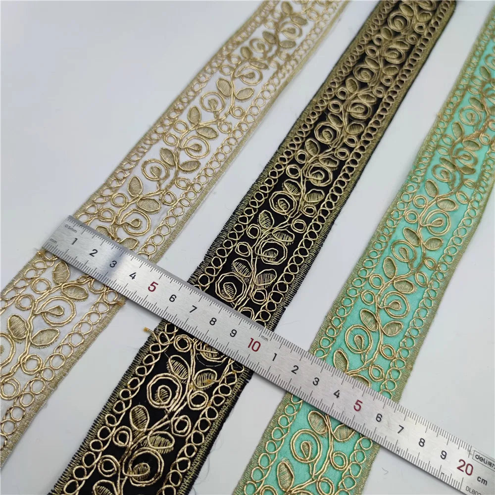 1 Yards Gold thread Lace Fabric DIY Embroidered Lace Trim for Garments Headdress Wedding Decor Sewing Handmade Supplies