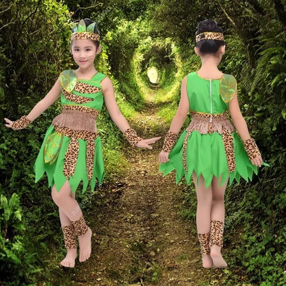 Green Children's Wear Plays Out Costume Tage Costume African Dance Indian Savage Hunter Show Costume Dance Costume  -BC9886