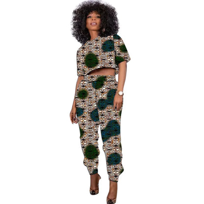 African Print Outfit Summer Women's Set Short Tops With Jogger Pants Casual Female Ankara Clothing