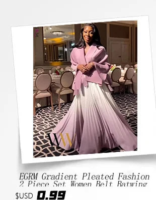 EGRM Autumn New Pleated Folds Skirt Suit Bat Sleeve Solid Top + Print Long Skirt 2 Piece Sets Plus Size Women's Clothing 6R1809