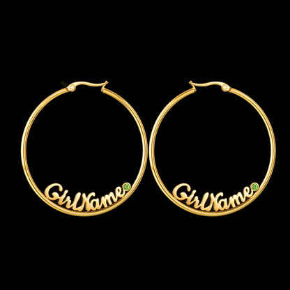 Romantic Custom Name High-End Stainless Steel Jewelry Personalized 50mm Hoop Earrings Accessories for Women Birthday Party Gift