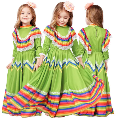 Women Traditional Mexican Folk Dancer Dress for Adult National Mexico Style Cinco De Mayo Costume Bohemia Long