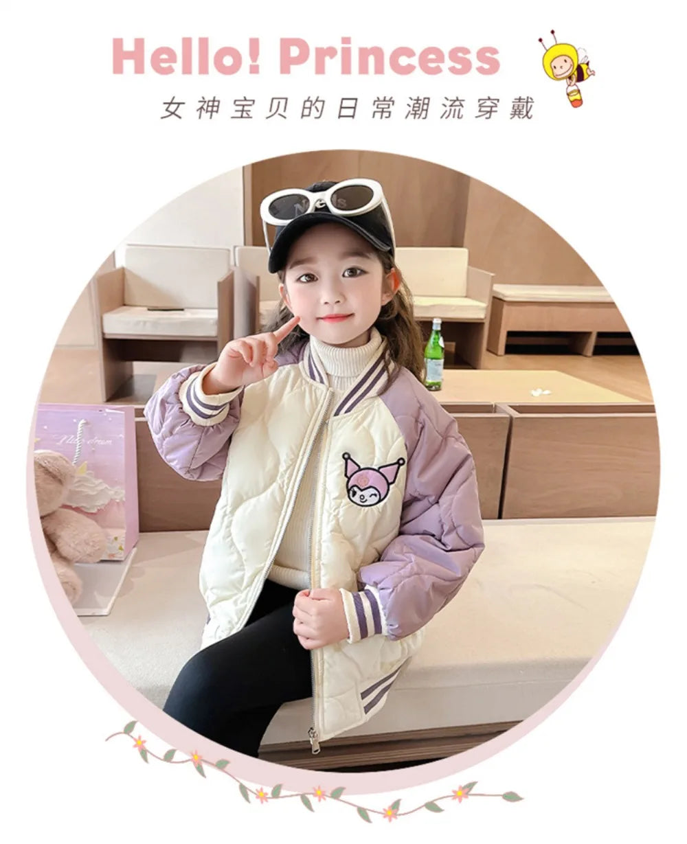 Girly Heart Kawaii Sanrio Kuromi Soft Baseball Jacket – Cute Anime Cartoon Coat for Kids, Y2K Style Gift