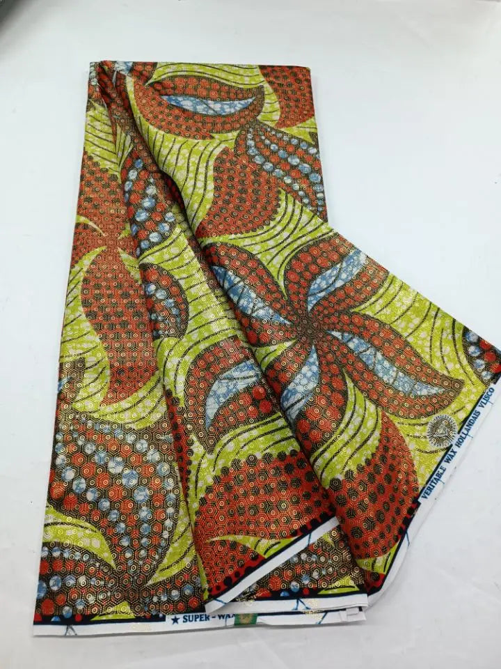 Hot Sale 100% Cotton Veritable African Wax Print Fabric Golden Real Wax African Ankara Fabric 6 yards Ghana Loincloth