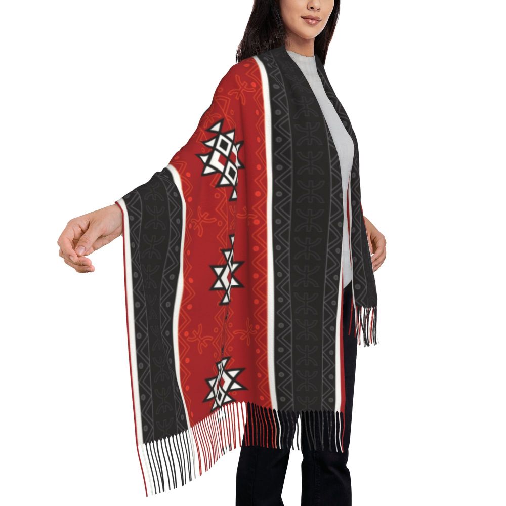 Amazigh Foutha Kabyle Scarf Wrap Women Long Winter Warm Tassel Shawl Unisex Mediterranean Geometric Scarves