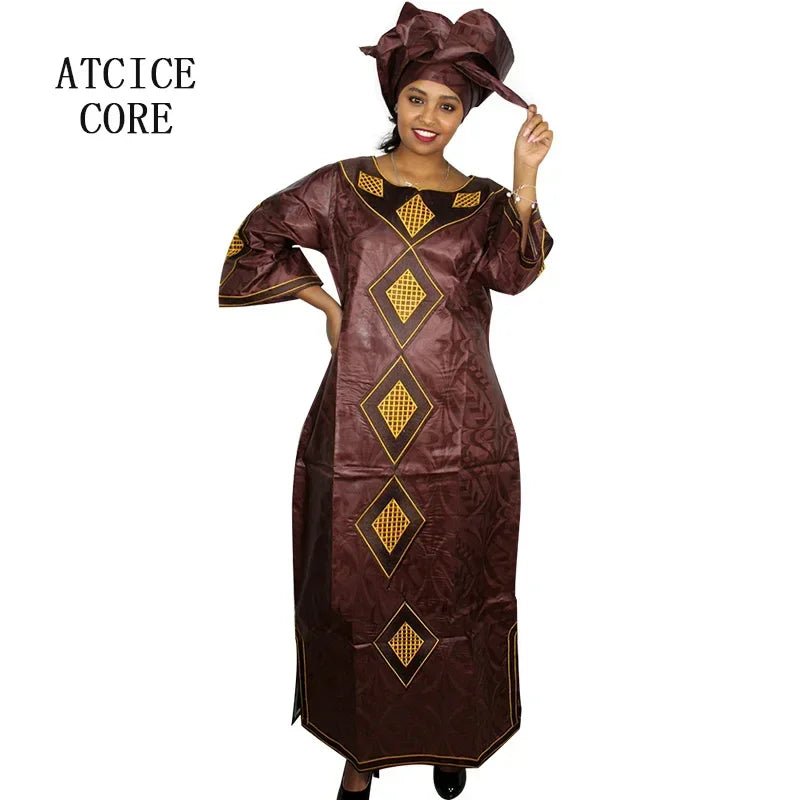 African Dresses For Women Fashion Design New African Bazin Embroidery Design Dress Long Dress With Scarf