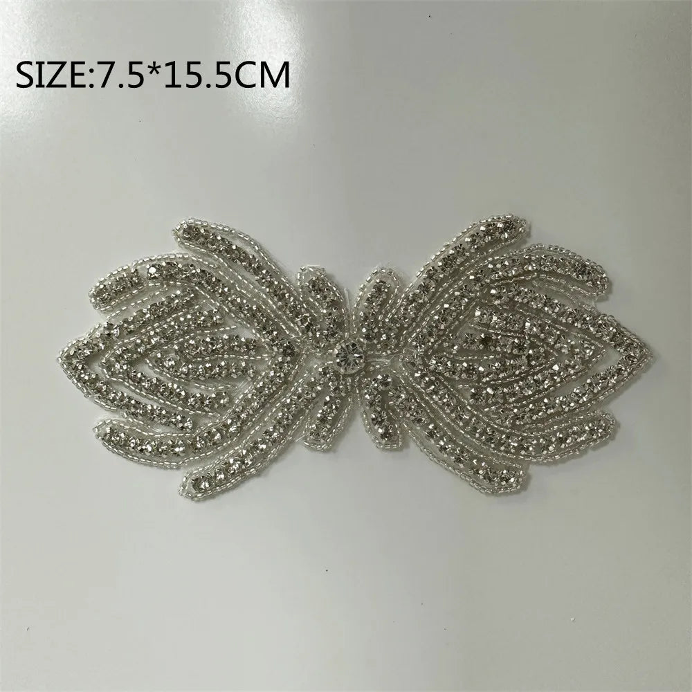 1PCS  AB Silver Rhinestone Applique flower patches Iron on/sew on wedding dress accessories For Clothes Decoration