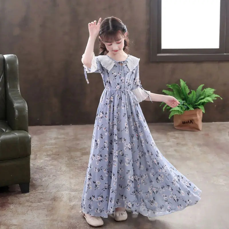 5-16Y Kids Floral Princess Party Dresses For Girls Summer Elegant Children Bohemian Chiffon Maxi Dresses Teenage Girl Clothes 12