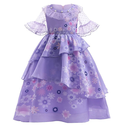 Encanto Charm Costumes For Girls Kids Birthday Princess Party Dress Luisa Madrigal Cosplay Children Halloween Carnival Gown