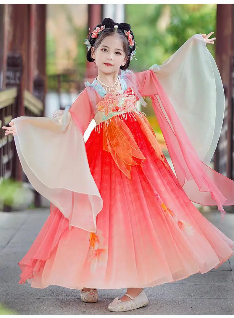 Chinese Kids Hanfu Dress Cute Girl Carnival Cosplay Costume Ancient Traditional Child Hanfu Dance Perform Dress Christmas Gift