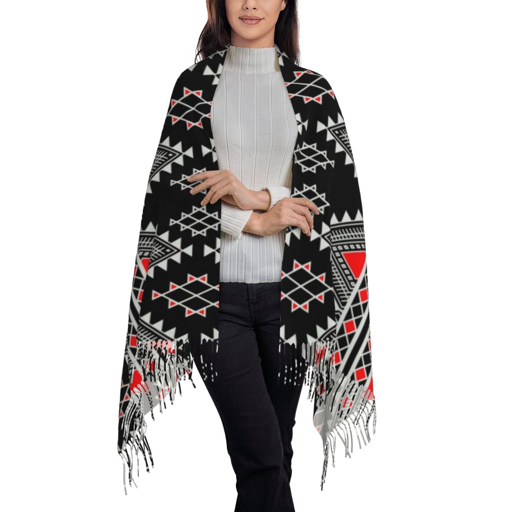 Amazigh Foutha Kabyle Scarf Wrap Women Long Winter Warm Tassel Shawl Unisex Mediterranean Geometric Scarves