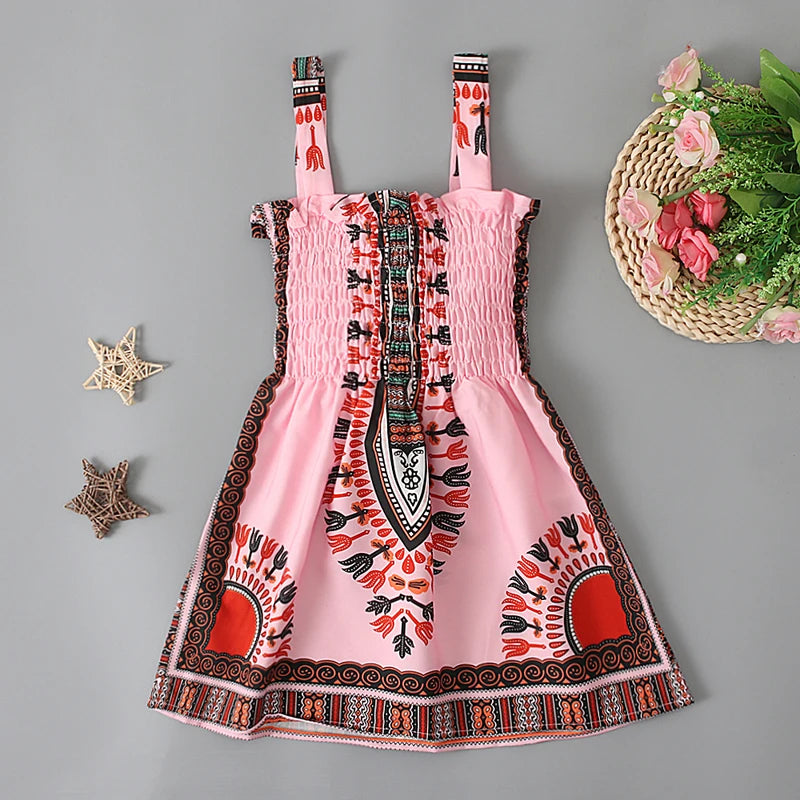 Girls children's European and American summer style African suspenders sleeveless Bohemian style tube top ruffle dress