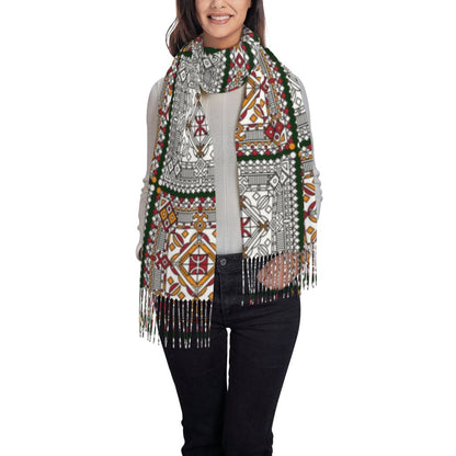 Amazigh Foutha Kabyle Scarf Wrap Women Long Winter Warm Tassel Shawl Unisex Mediterranean Geometric Scarves