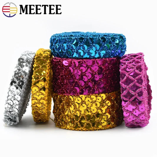 2/5/10M 15/20/35mm Sequin Ribbons Lace Trim for Sewing Wedding Party Laces Fabric Garment Decor Band DIY Supplies Accessories