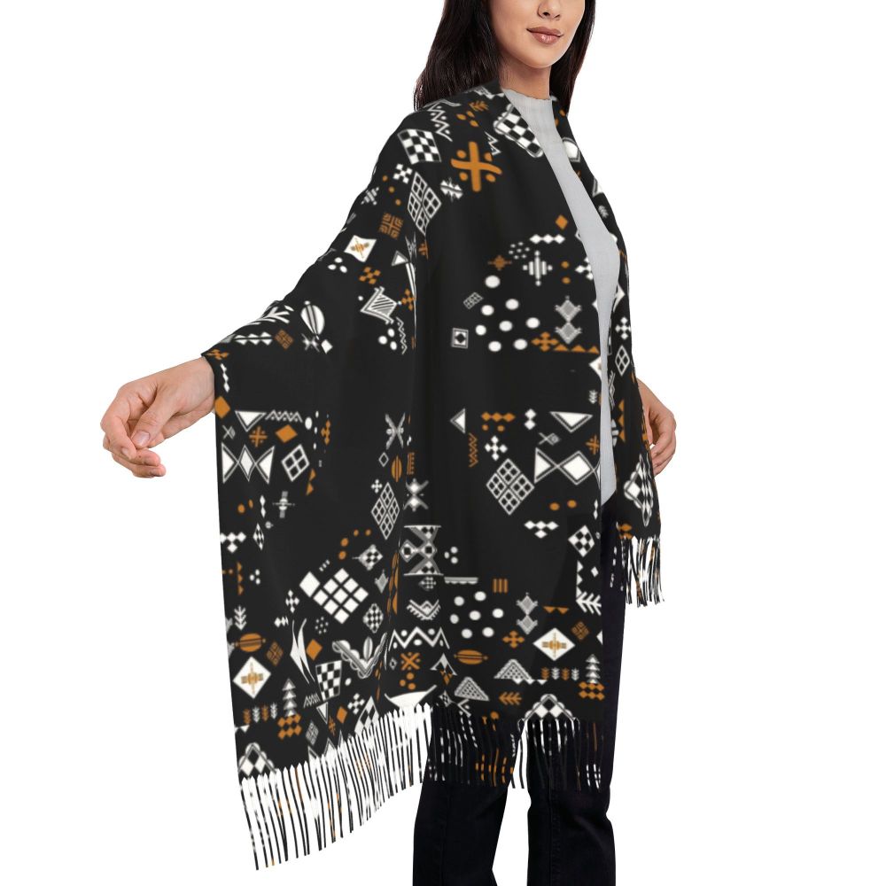 Print Amazigh Pride Tifinagh Patriotic Kabyle Scarf Men Women Winter Warm Scarves Traditional Geometric Amazigh Shawl Wrap