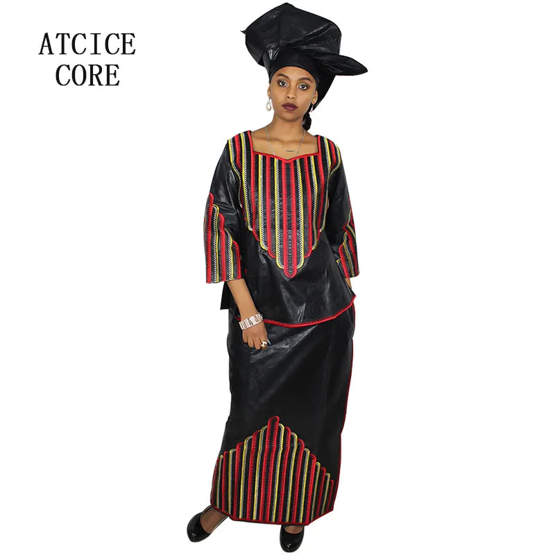 African Dresses For Woman Bazin Riche Computer Emboridery Plus Size Long Dress With Scarf