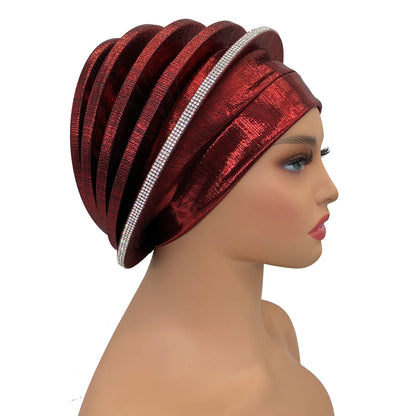 Elegant Diamonds Spiral Beret for Women Afrcian Lady Head Wraps Female Berets Turban Nigeria Headpiece Wedding Party Gele