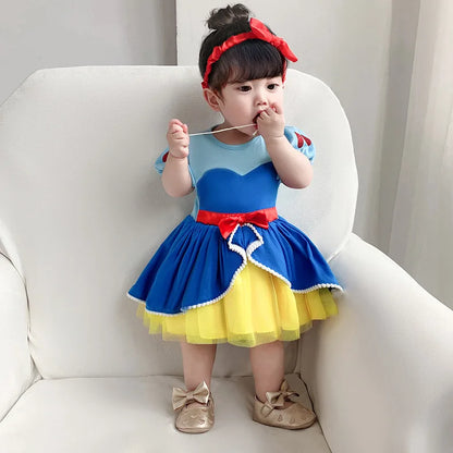 Baby Girls Princess Romper Bodysuit Headband 2pcs Elsa Anna Snow White Mermaid Bell Costumes Newborn Jumpsuits Tulle Bow Rompers