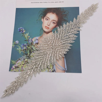 1PCS  AB Silver Rhinestone Applique flower patches Iron on/sew on wedding dress accessories For Clothes Decoration