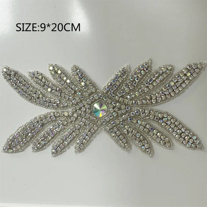 1PCS  AB Silver Rhinestone Applique flower patches Iron on/sew on wedding dress accessories For Clothes Decoration