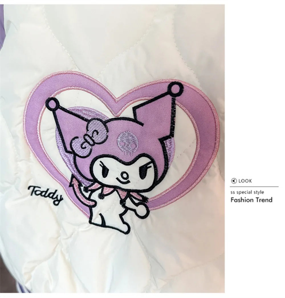 Girly Heart Kawaii Sanrio Kuromi Soft Baseball Jacket – Cute Anime Cartoon Coat for Kids, Y2K Style Gift