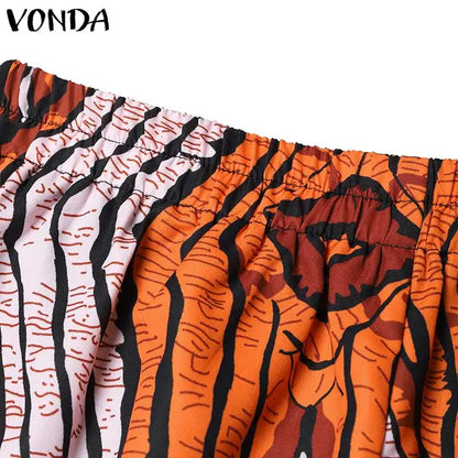 2 Piece Sets Women Summer Printing Loungewear Pants Sets VONDA 2024 Vintage Short Sleeve Tops Loose Pants Suits Matching Sets