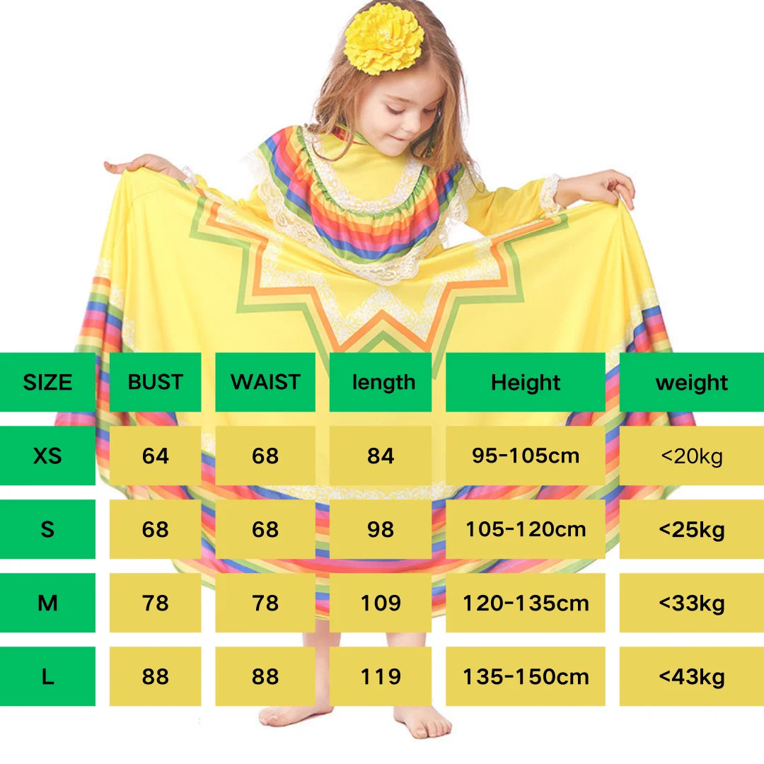 Child Girls Jalisco Traditional Guadalajara Mexican Folk Dancer Costume Halloween Carnival Costumes For Kids 5 Colors Available