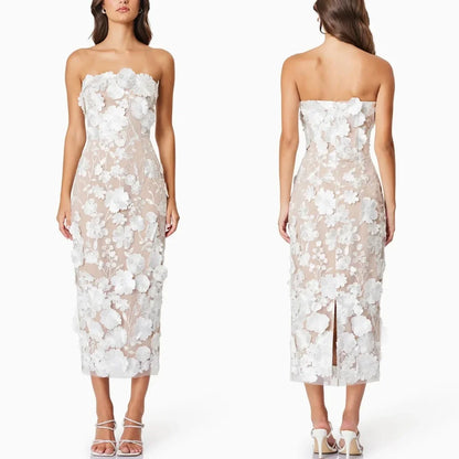 Customized Lace Flower Celebrity A-Line Strapless Dress with Unique Design – Elegant Bloom, Gorgeous Floral Detailing