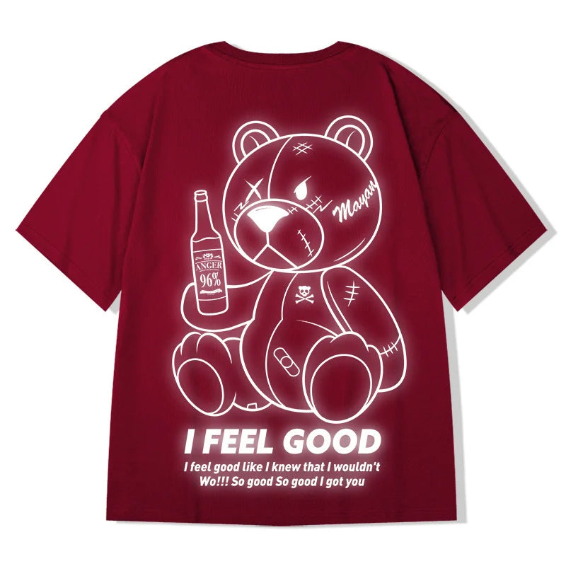 Men Harajuku Fashion T Shirt Bear beer print Kawaii Tshirt Hip Hop Streetwear T-Shirts 2025 Summer Casual Oversized Tees Tops